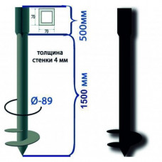 Свая-стойка винтовая d 89 мм h 2000 мм (70х70 h 500 мм; d 89 h 1500 mm)