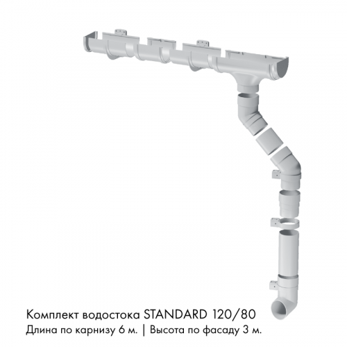 Комплект водостока 6 x 3 м. Docke STANDARD 120/80 Белый RAL9003